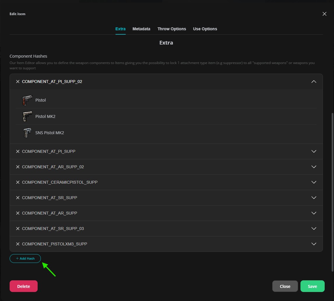 Edit item hashes list example